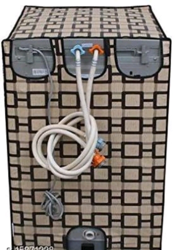 DREAM CURE Portable Washing Machine Brown Color Printed   PVC Cover,Top Load Waher Dryer Cover Water Proof ,  Full Automatic /Wheel Washing Machine Cover For 6 Kg Cover -  Grey